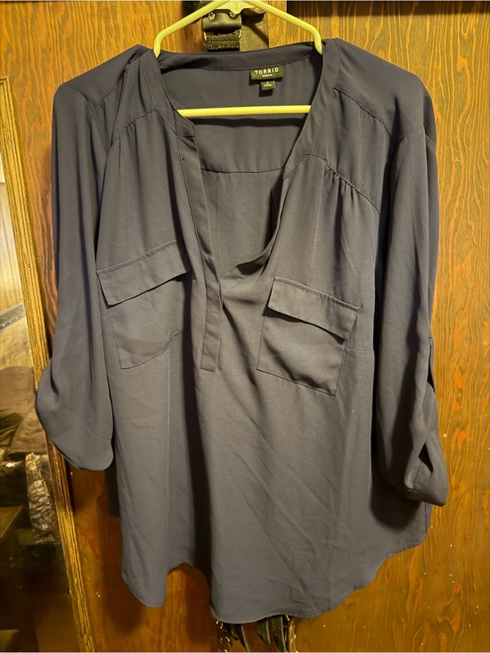 torrid Tops - torrid Navy Split V-Neck Pullover Blouse with Front Flap Pockets
